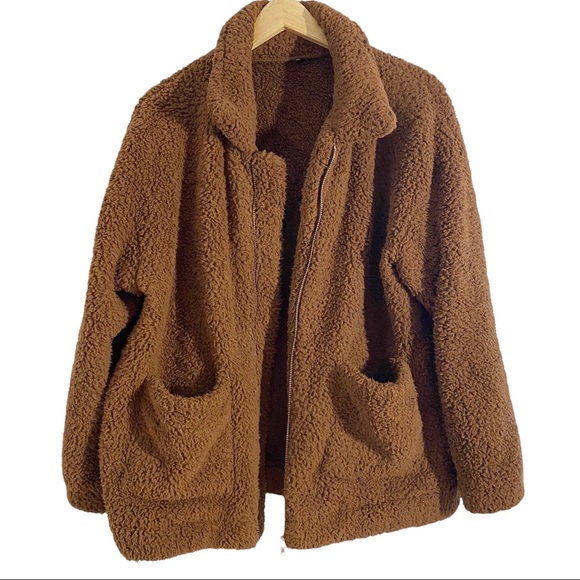 Brown Teddy Bear Fleece Zip Up Jackets, Size XL - Picture 3 of 12